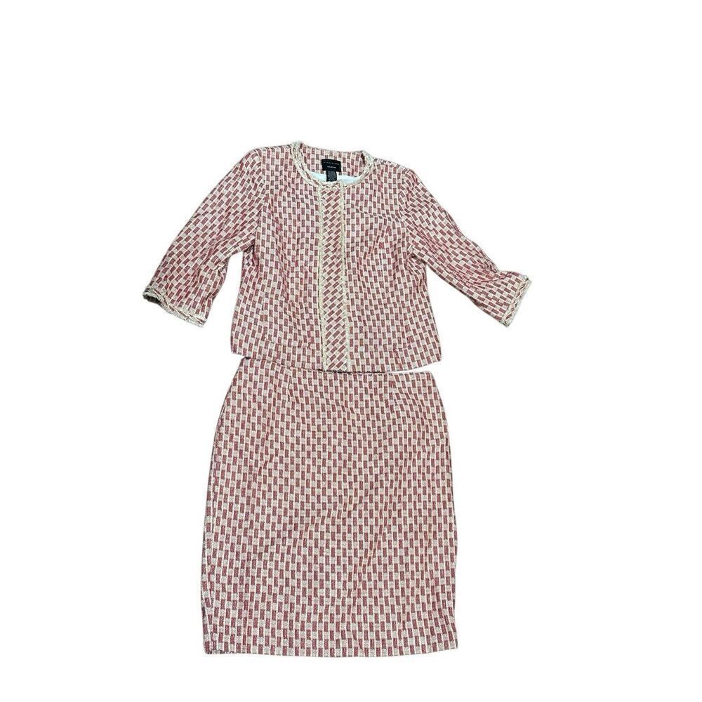 Doncaster skirt suit 2pc set red cream 14